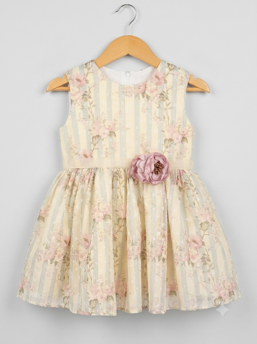 Cream Sakura Stripe Dress