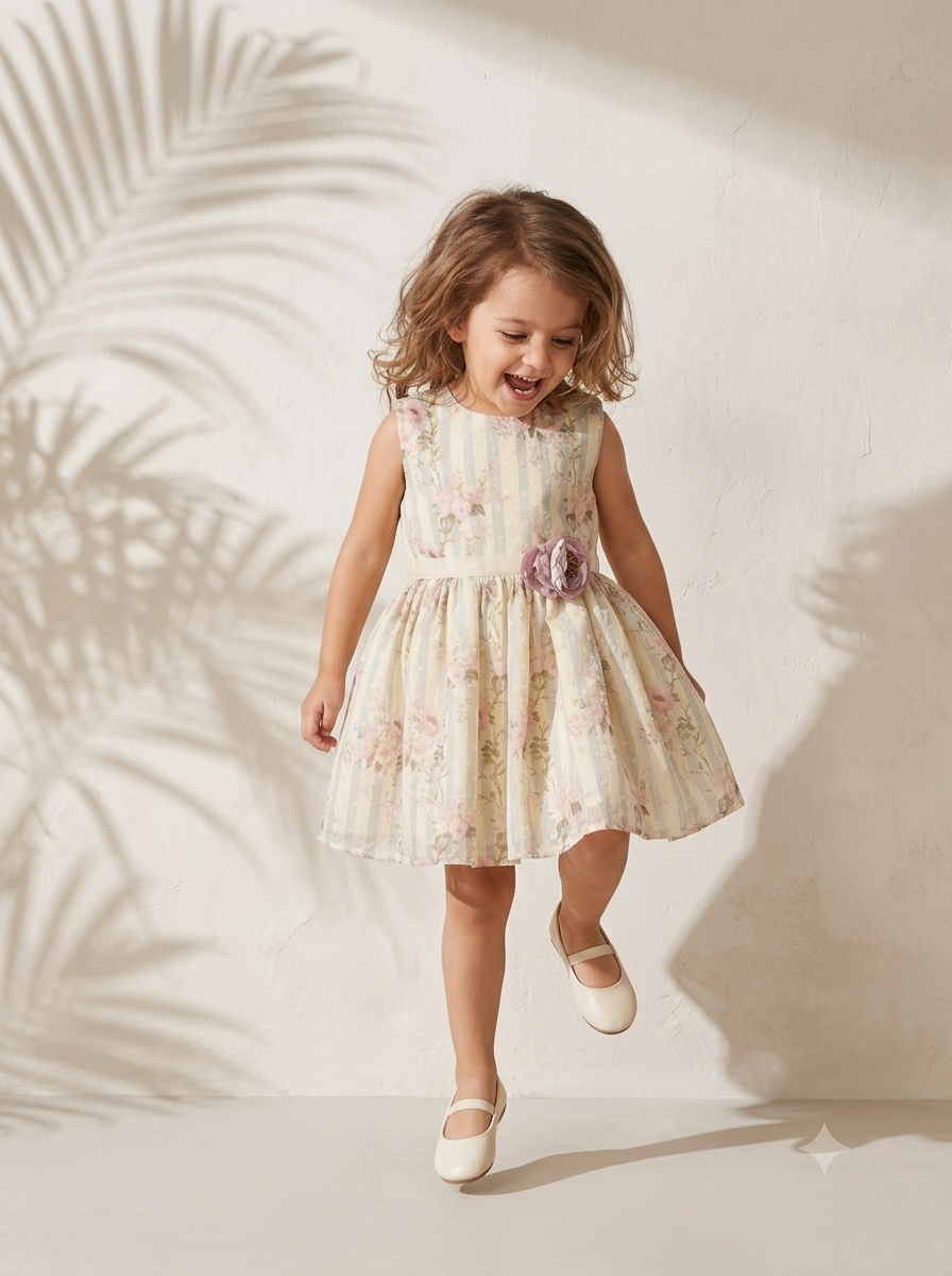 Cream Sakura Stripe Dress