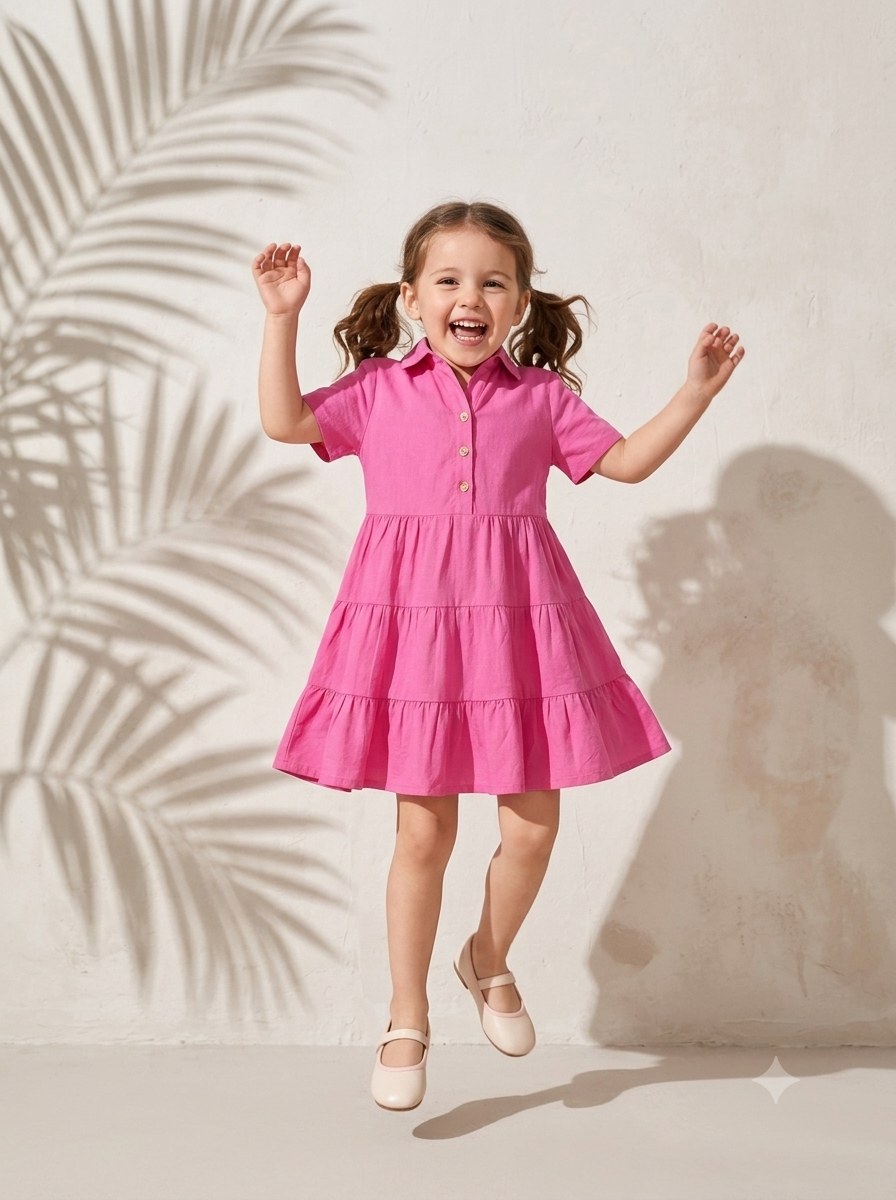 Fuchsia Shirt-Tier Dress