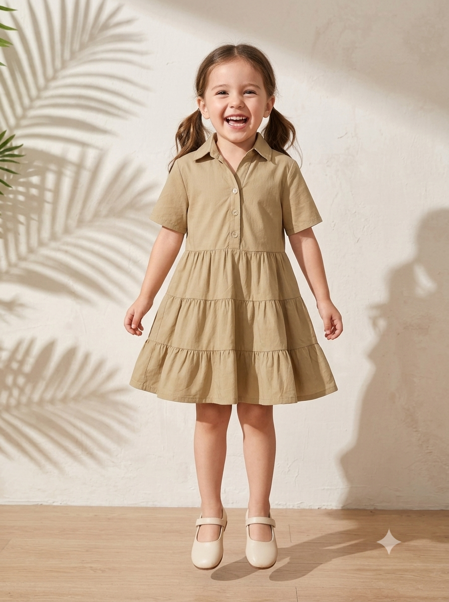 Beige Shirt-Tier Dress