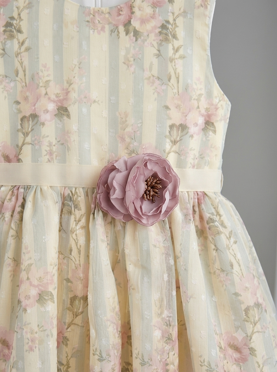 Cream Sakura Stripe Dress