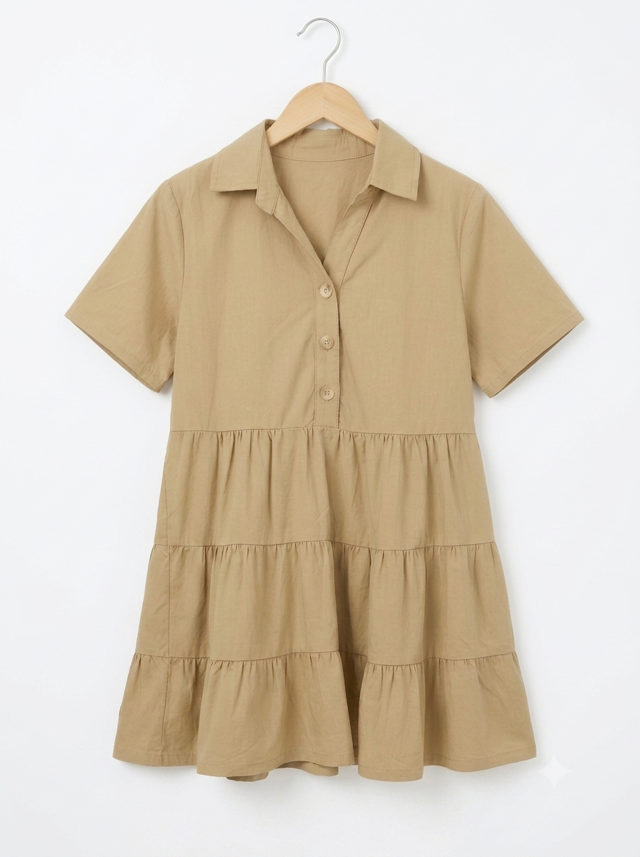 Beige Shirt-Tier Dress