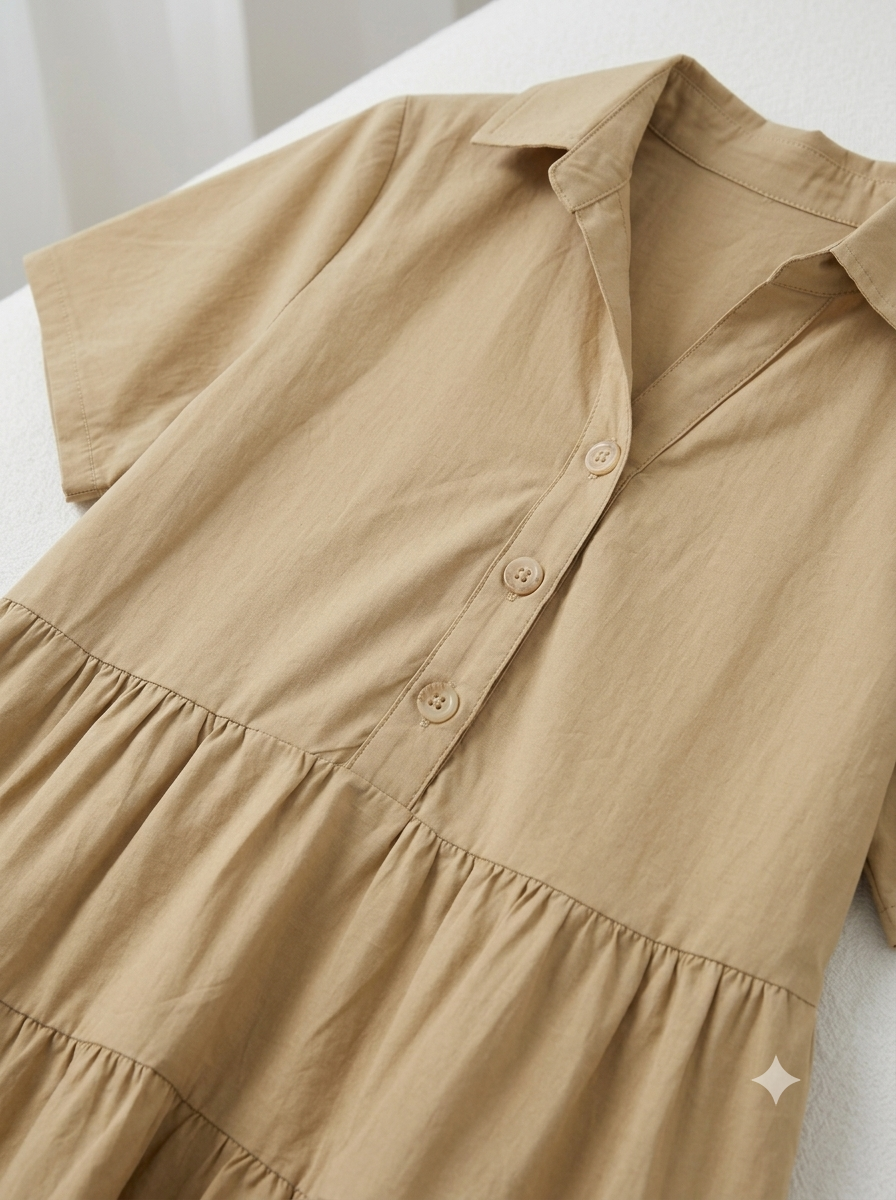 Beige Shirt-Tier Dress
